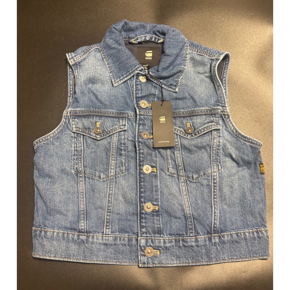 G-Star Raw NEW Shrunken Denim Vest Faded Cliff Side Blue Size XS MSRP $150